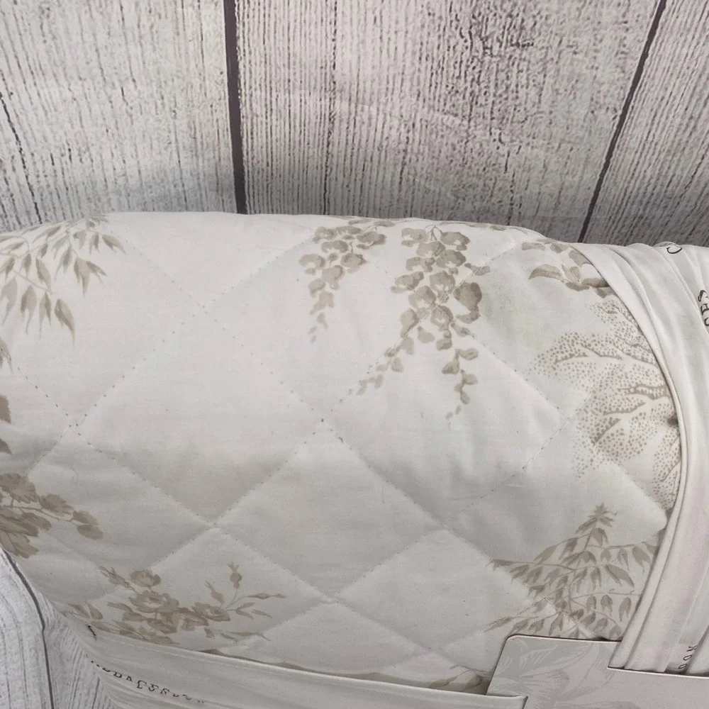 Cabbages & Roses Charlotte Quilt Set King White Natural Floral Cotton Percale